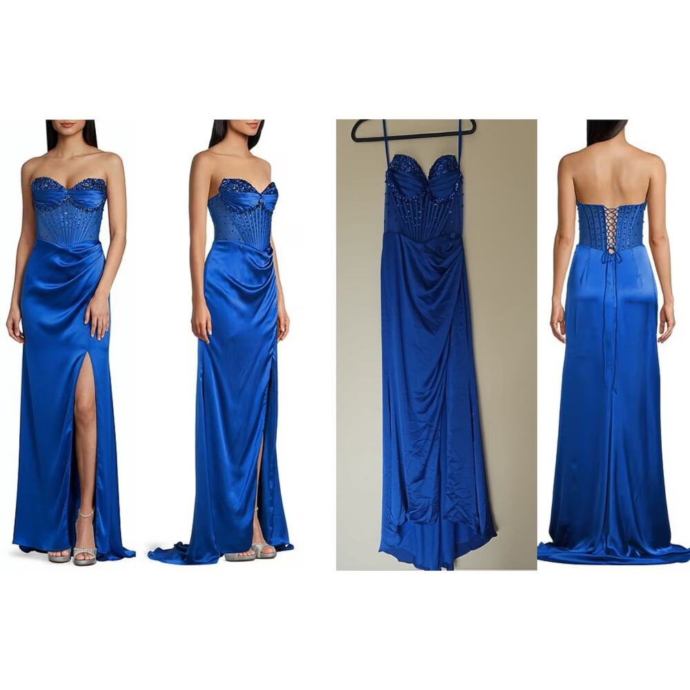 GB Strapless Sweetheart Beaded Rhinestone Corset Long Dress – Size 7